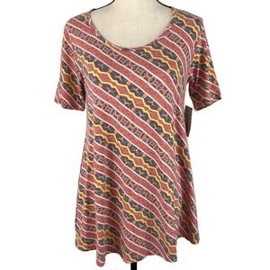 Lularoe Perfect T Tunic Top Red Print Hi Low Womens Sz Small Stripes NWT